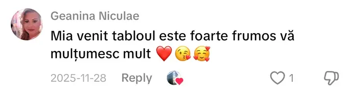 Comentariu pe TikTok: „Mia venit tabloul este foarte frumos vă mulțumesc mult”
