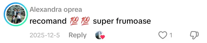 Comentariu pe TikTok: „recomand super frumoase”