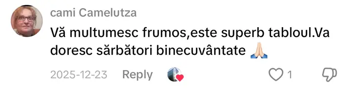 Comentariu pe TikTok: „Vă multumesc frumos,este superb tabloul.Va doresc sărbători binecuvântate”