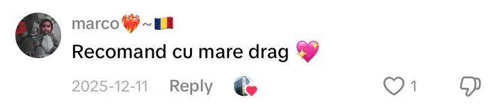 Comentariu pe TikTok: „Recomand cu mare drag”